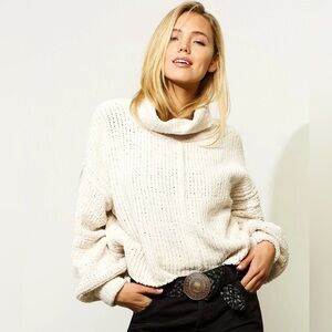 Free People Cream Cowl Neck Sweater